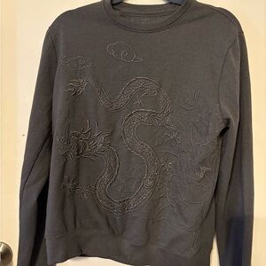 Men's Charcoal Crewneck Sweater with Dragon Design